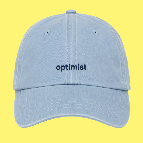 Pet optimist met blauw stiksel